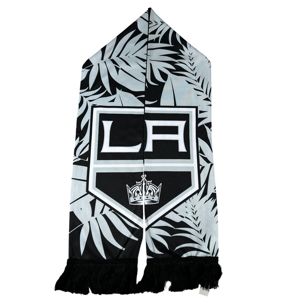 Adidas LA Kings NHL Scarf Black Silver Palm Leaf Print Fringe NEW‎
